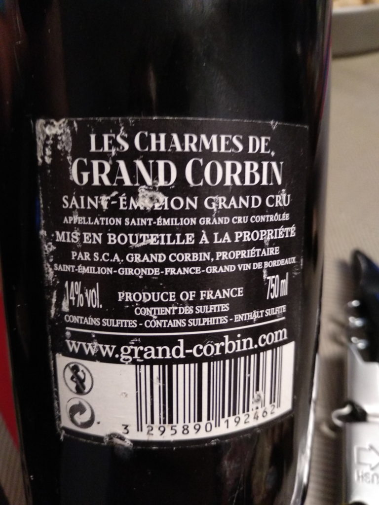  Les Charmes Grand Corbin contre etiquette